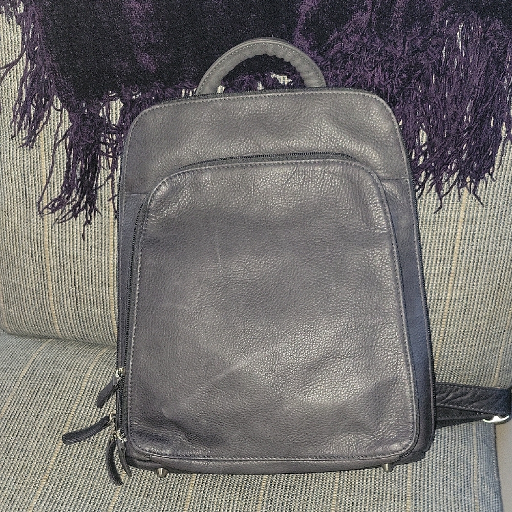 Gray Leather Backpack - image 2